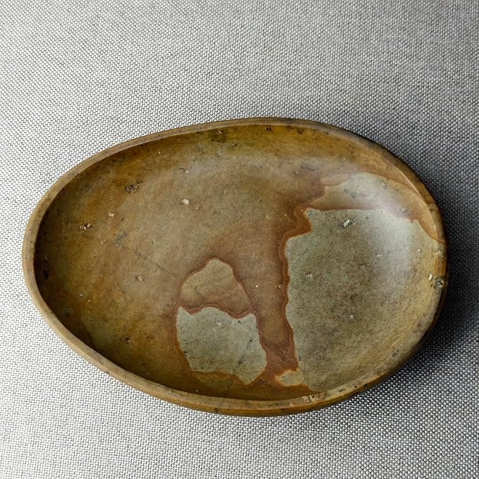 Natural River Stone Reptile Food Bowl - Handmade Pebble Dish for Reptiles, Amphibians, Hedgehogs, and Small Pets - Unique Size, Shape & Color - Water & Food Bowl (Brown)