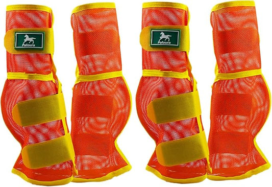Fly Boots for Horses Set of 4 – Breathable Mesh Leg Protection for Summer with Ventilated Design & All-Day Comfort （Orange，Large