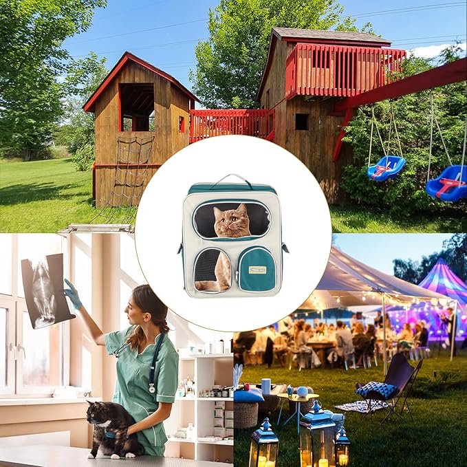 Pet Backpack Carrier, Portable and Ventilated, Nylon Dogs Cats and Small Animals Travel Bag 14.96", (Sea Blue, 1 Pcs), Intended for Hiking/Camping/Traveling