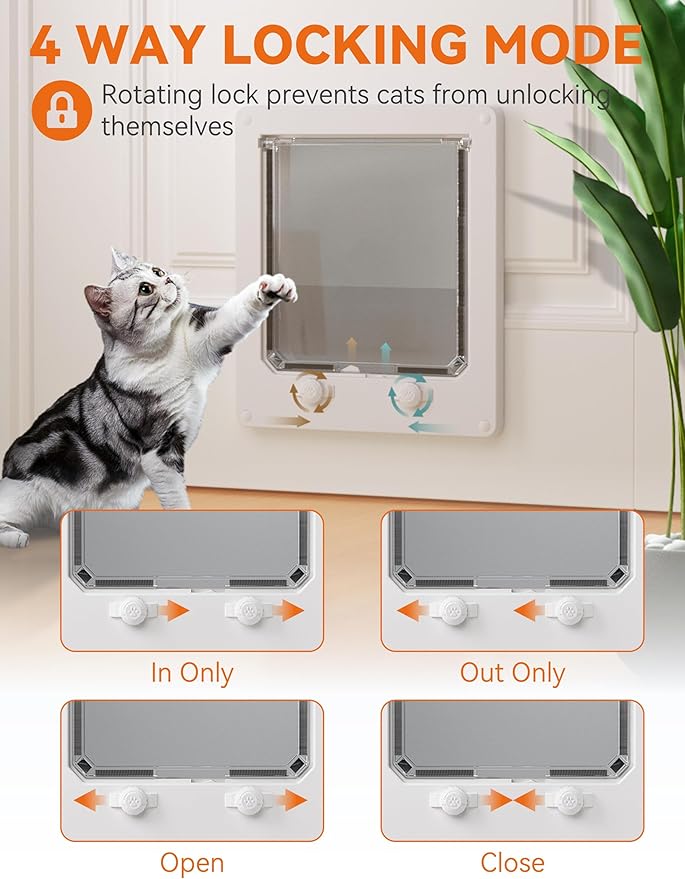 LIBBEPET Cat Door Interior Door, Indoor Cat Doors, X-Large Pet Doors for Cats Up to 25 lbs(Frame Size 9.8" x 11.6"), Upgraded 4 Way Locking Kitty Door for Interior & Exterior Doors, Easy to Install
