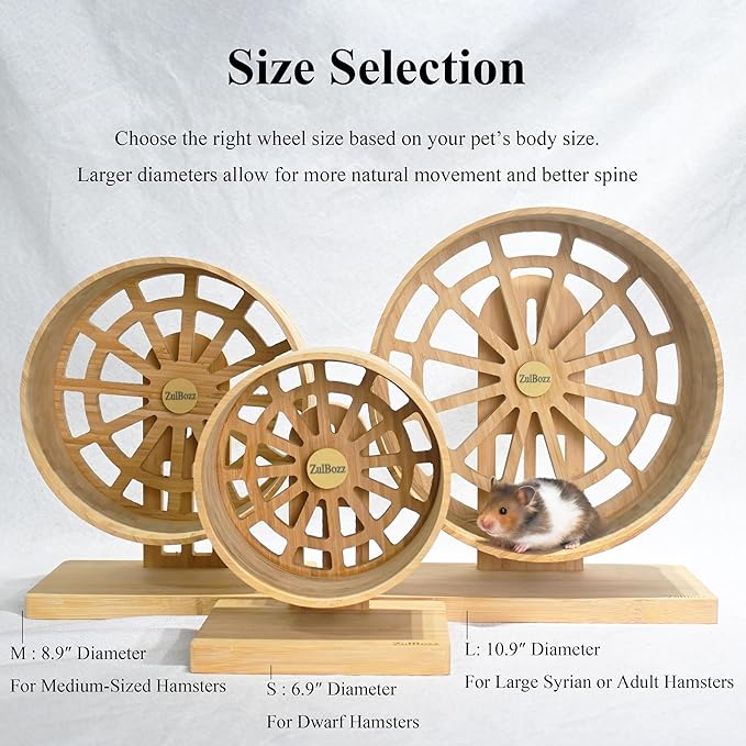 Hamster Wheel – Silent Hamster Toys, 11 Inch Chinchilla Wheel for Syrian, Dwarf Hamsters, Gerbil Wheel – Bamboo Cage Accessories, Exercise Wheel, Small Animal Toy