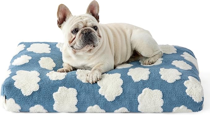 LE SURE Cute Dog Beds Medium Size Dog-Thick Shredded Chopped Foam Pet Bed Indoor with Removable Washable Cover, Modern Fuzzy Plush & Anti Slip Bottom, Blue