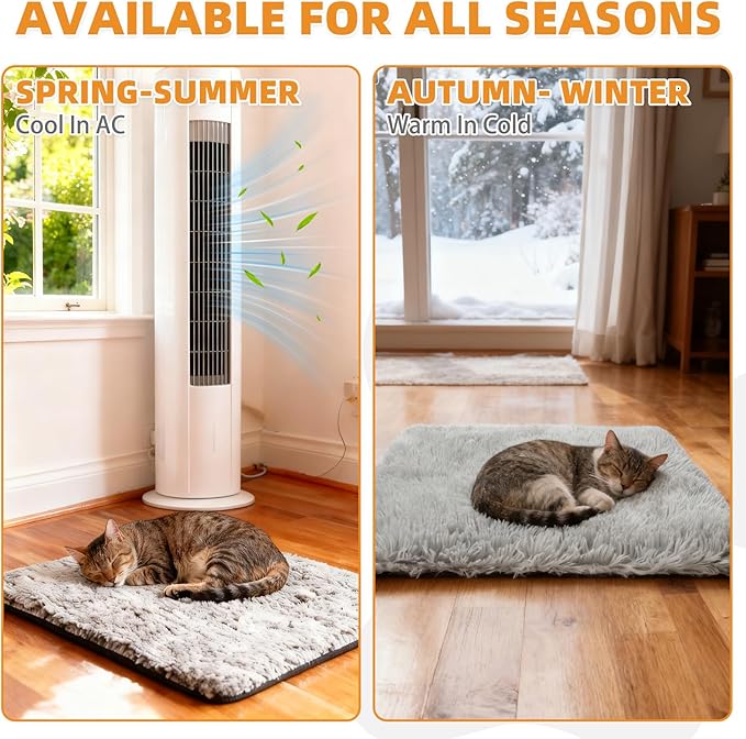 KOOLTAIL Self Warming Cat Bed, 4 Pack 18*24in Plush Extra Warm Self Heating Pet Pad for Crate, Floor, Indoor Outdoor, Non-Slip Upgraded Thermal Foil Puppy Kitten Mat with Removable Washable Cover,Grey