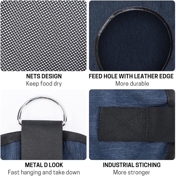 Hay Bags for Horse, Large Capacity Feeding Bag, Hay Nets for Sheep, Goats, Open Feed Hole Hay Feeder for Slow Feeding (Small Blue)