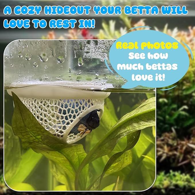 Pink Floating Betta Hide & Shrimp Cave – 3D Printed Aquarium Hammock, Feeding Ring & Resting Spot for Betta Fish, Shrimp & Small Fish (Eco-Safe PLA)