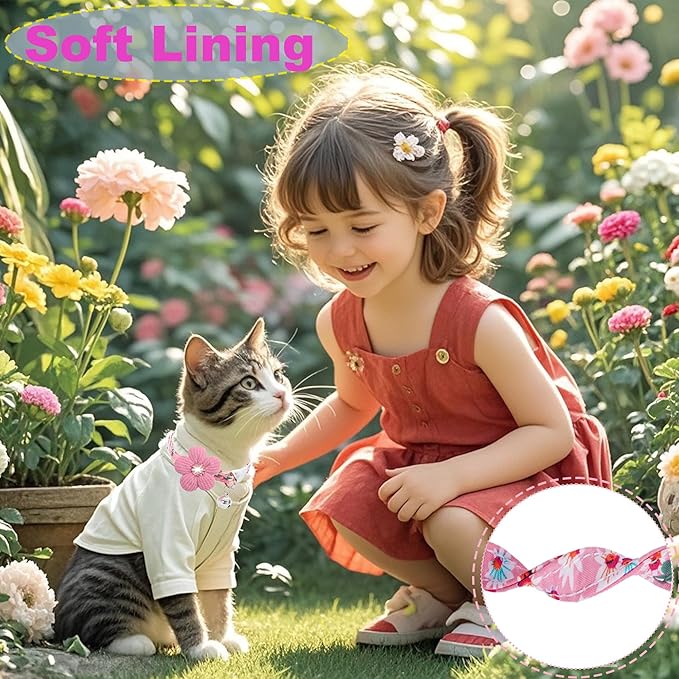 Cat Collar, HYQHYX Breakaway Kitten Collar with Flower,Rhinestone Kitty Collar with Bell, Floral Pet Collar with Safety Buckle for Cats and Puppy Dog (Pink + Purple)