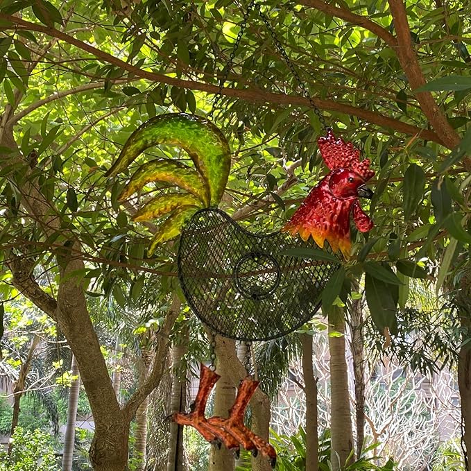 Metal Bird Feeders for Outdoor, Finch Feeders for Outside, Birdfeeders Outside Hanging,Unique Bird Feeders,Rooster Shaped