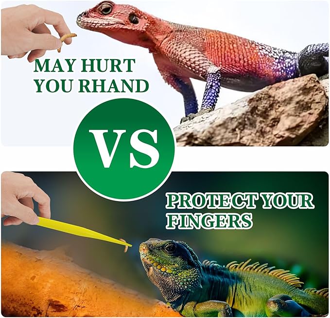 4-Pack Reptile Feeding Tongs Set - Hygienic Anti-Slip Yellow Tweezers for Bearded Dragons, Lizards, Snakes, Aquariums & Small Animals