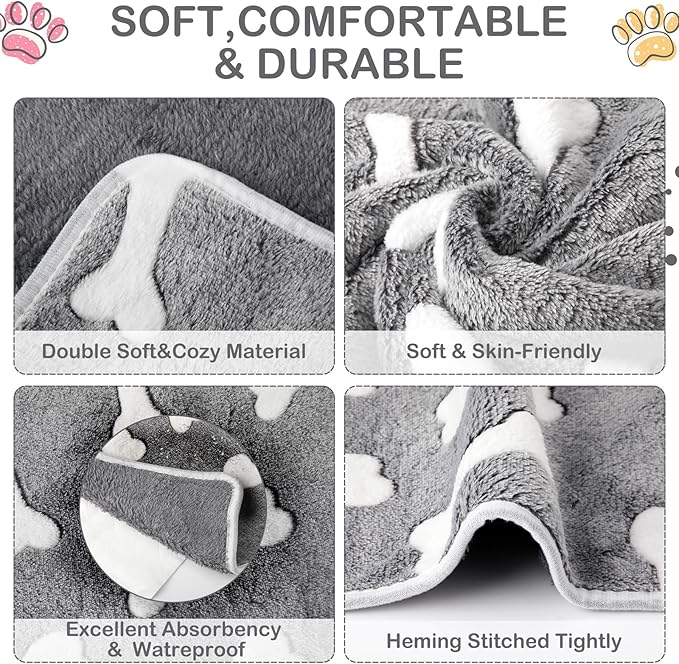 Reginary 4 Pcs Waterproof Guinea Pig Blankets Washable Small Animal Fleece Bedding Absorbent Guinea Pig Cage Liners Reusable Pet Pee Pad Sleep Mat for Hamster Ferret (Gray Bones,24 x 16 Inch)