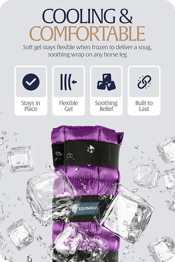 Equinavia Cool Relief Therapy Ice Boots Leg Wraps for Horses, Gel Pack with Adjustable Straps | 16.5" x 15.5" Single - Purple - Single - One Size
