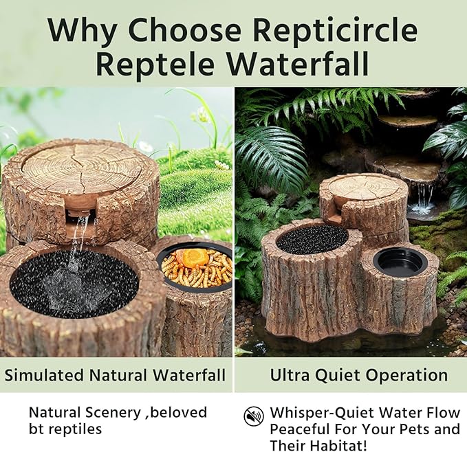550ML Reptile Water Fountain with Food Dish – Terrarium Drinking Fountain for Bearded Dragon, Gecko, Chameleon, Lizard, Tree Frog & Turtle – Keeps Water Clear, Easy-to-Use Water Dispenser
