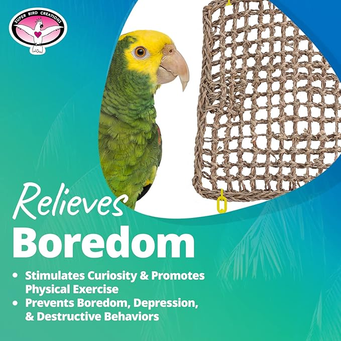 Super Bird Creations SB50002 Seagrass Mat for Cage Decor, Pet Enrichment and Boredom Relief - Versatile Toy-Making Base - Ideal for Parrots - Small to Large Birds & Reptiles - 7"x7" (3 Pack)