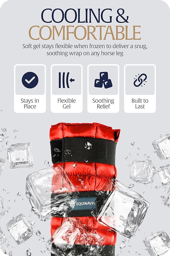 Equinavia Cool Relief Therapy Ice Boots Leg Wraps for Horses, Gel Pack with Adjustable Straps | 16.5" x 15.5" Single - Red - Single - One Size