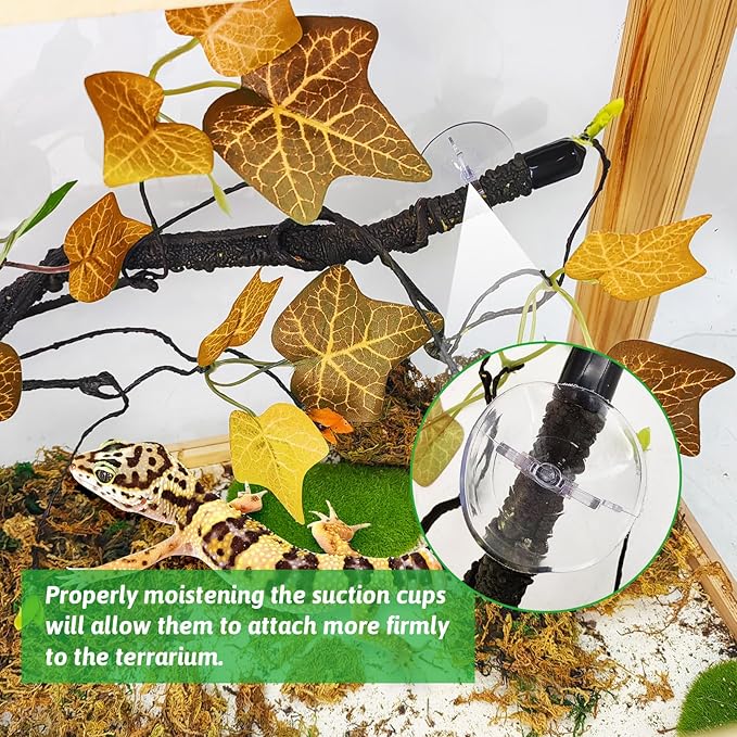 PINVNBY 2 PCS Snake Climbing Branch, Flexible Jungle Climbing Vine with Suction Cup Reptile Climb Tree Branches for Lizards, Chameleons, Snakes（ Orange）