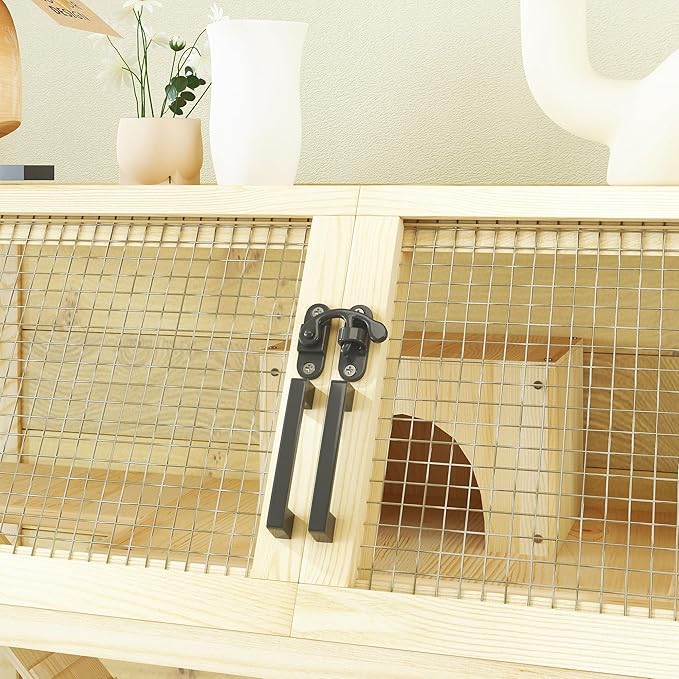 PawHut Hamster Cage with Storage Shelf, Wooden Rat Cage on Wheel, Small Aniaml Cage with Seesaws, Water Bottle, Hut & Ramps, for Dwarf, Gerbil, Syrian Hamster, Mouse, 34" L x 17" W x 40" H
