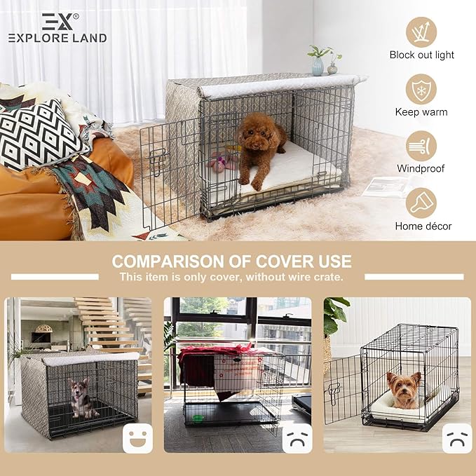Explore Land Pattern Dog Crate Cover for 36 Inches Wire Cage, Heavy-Duty Polyester 1 2 3 Doors Standard Metal Pet Kennel Enclosure (Vintage Violet)