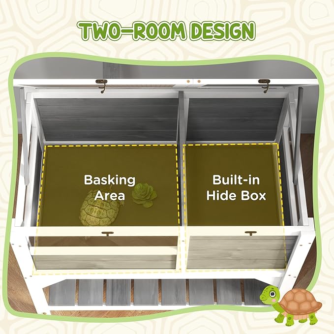 PawHut Tortoise Habitat with Shelf Storage, Tortoise Enclosure with Weather Protection, Reptile Enclosure with Tray, Light Support Frame, Light Gray