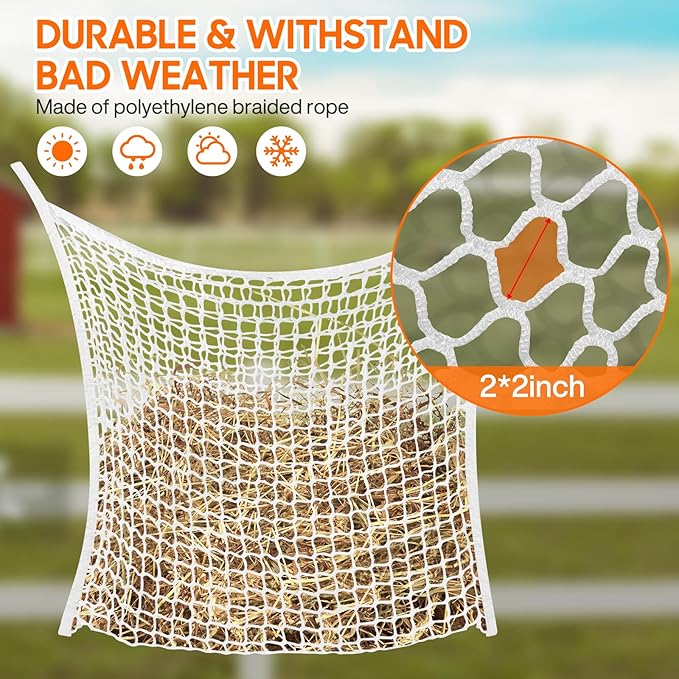2 PCS Slow Feed Hay Net, Hay Bags for Horses with Large Capacity, Horse Feed Bag Easy to Hang, Hay Nets for Horses for Horse Feeder Full Day Feeding Horses Goat Stall Trailer (31.5" x 35.1")