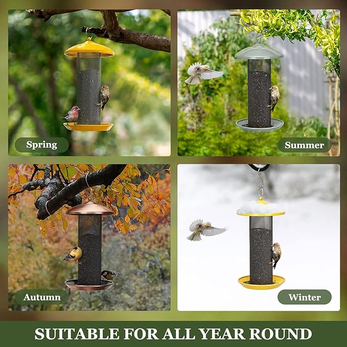 Kingsyard 2 Pack Finch Feeders for Outdoors Hanging, Metal Mesh Tube Bird Feeder for Nyjer/Thistle Seed, 2.5 lbs Large Capacity (Antique Copper)