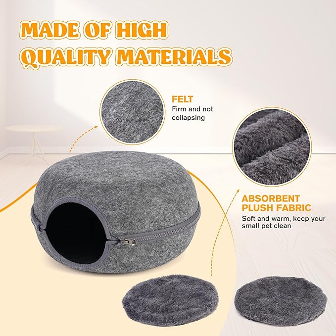 Guinea Pig Hideout, Double Function Guinea Pig Bed with 2 Soft Cushions, Small Animal Cage Accessories for Guinea Pigs, Hamsters, Hedgehogs, and Ferrets (Dark Grey)