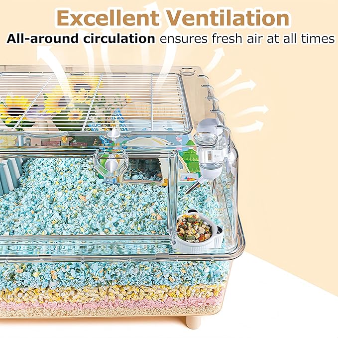 Large Hamster Cage,Crystal Clear Acrylic Hamster Cage with Stand,24.4''L*18.1''W*15.8''H Pet Mouse Cage for Pet Mice,Crystal Mouse Habitat,Hamster Enclosure with Modular Platform,Hamster Starter Kit