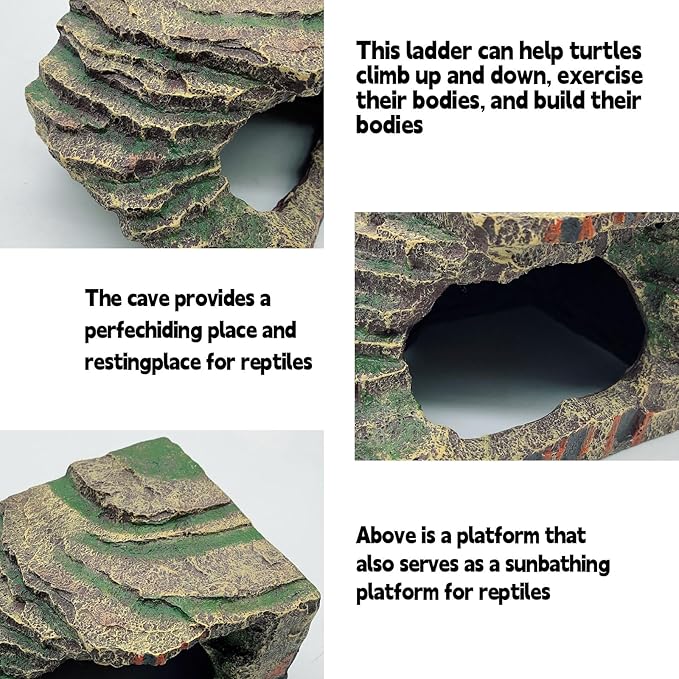 kathson Turtles Basking Platform Tortoise Resting Terrace Climbing Ramp Resin Dock Tank Decorations Reptile Hiding Cave Hideouts for Aquatic Turtles, Frog, Newts and Salamanders,Small