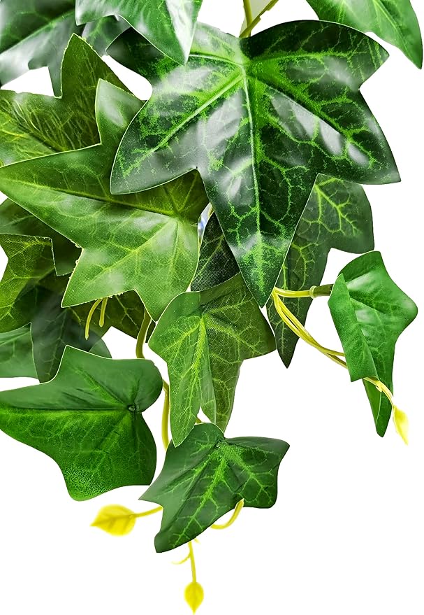 Woyrise Reptile Plants for Terrarium, Artificial Hanging Plants with Suction Cups, Amphibian Tank Habitat Decor Plastic Plant for Bearded Dragons Lizards Snake Geckos Frogs - 2Pack Green Ivy