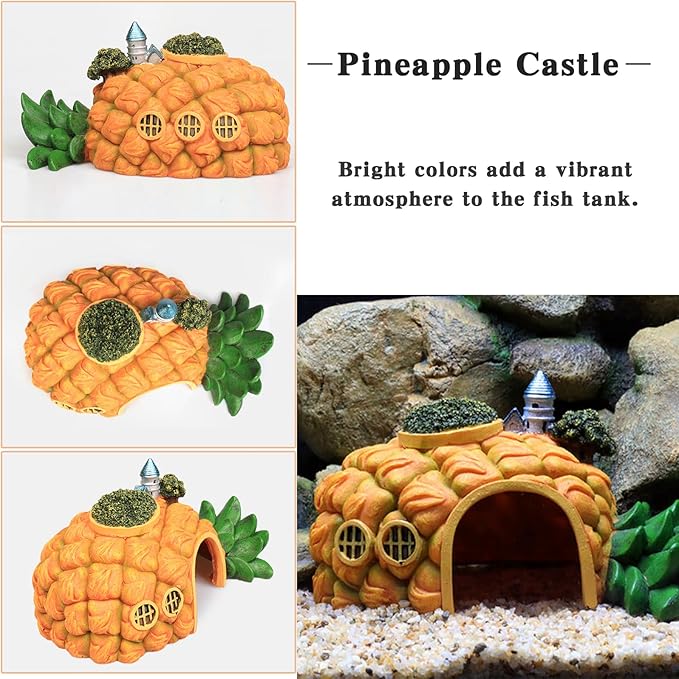 Tfwadmx Aquarium Decorations Resin Pineapple Fish Tank House Hermit Crab Hideout Cave Shelter Decor Underwater Landscape Hut Aquarium Ornament for Shrimps Breeding Hiding