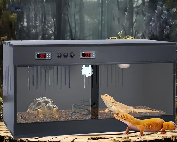 PVC Reptile Terrarium Tanks Enclosure for Ball Python Snake Gecko Bearded Dragon, PVC Reptile Lounge Habitat with Glass Sliding Door and Intelligent Thermostat
