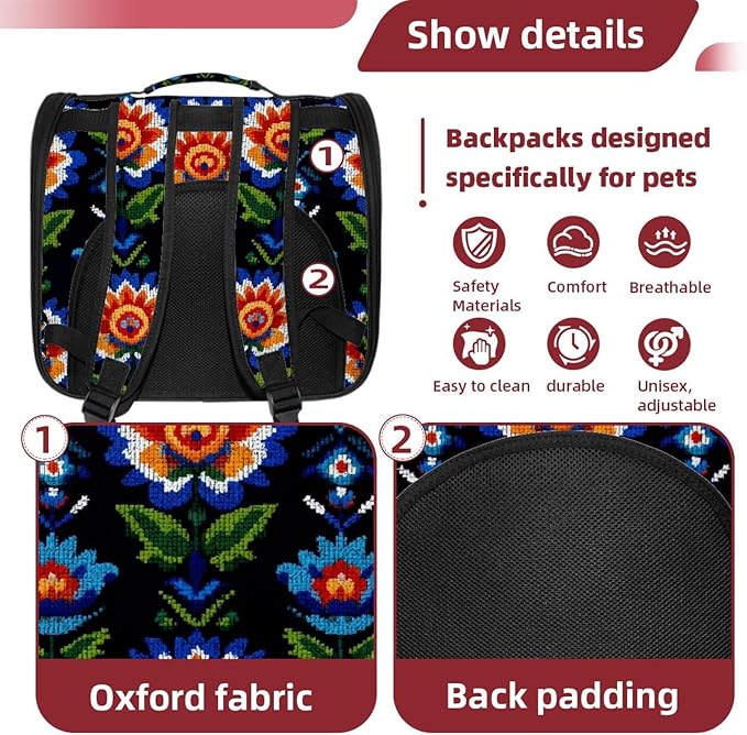 Motifs African Boho Paisley Floral (23) Transparent Pet Carrier for Travel Hiking for Kitty Small Dog