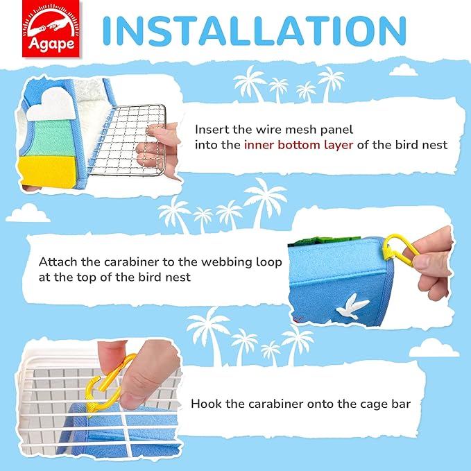 Agape Bird Nest, Soft Hammock for Cage, Hanging Plush Hideaway, Warm Bird House for Small, Medium & Large Parrots, Cozy Hut for Parakeet, Budgie, Cockatiel, Lovebird, Conure, Nido para Periquitos