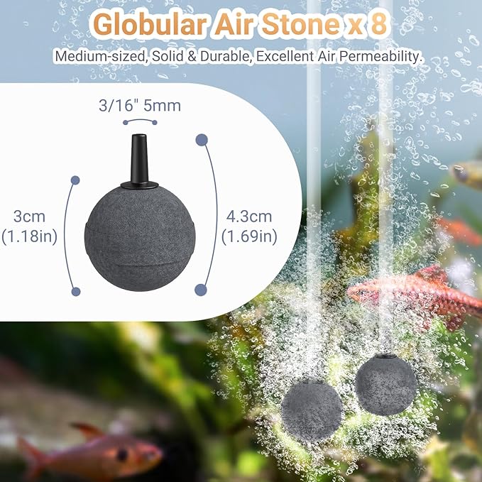 8 Pack 1.18 Inch Aquarium Air Stones, Long Lasting Aerator Oxygen Diffuser Aquarium Bubble Stone, Air Pump Accessories for Aquariums, Fish Tanks, Hydroponics, Ponds