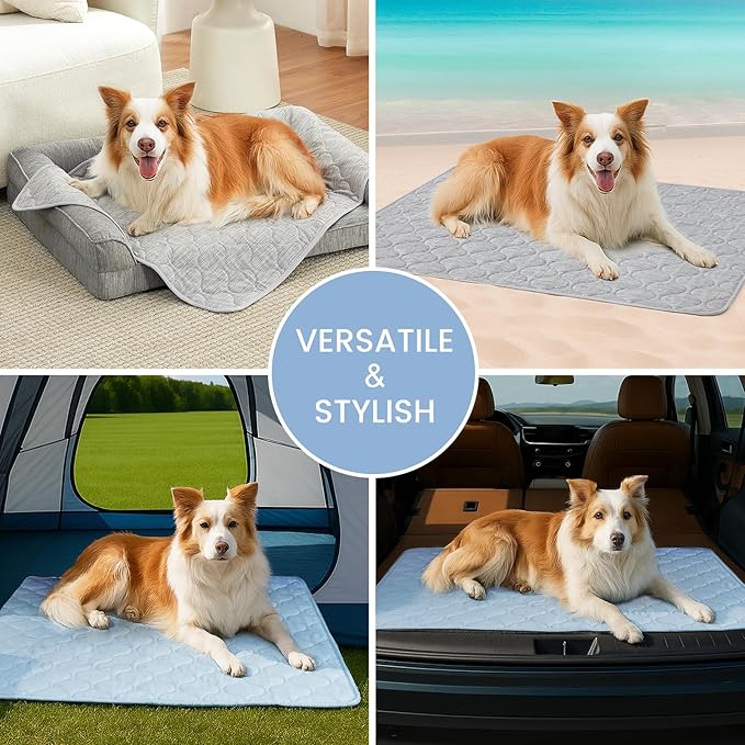 Cozy Bliss Leakproof Cooling Blanket for Small Dogs – Q-Max>0.4, Durable & Washable Dog Cooling Mat for Hot Weather, Soft Pet Throw & Couch Protector for Puppies & Cats, 25x35 Inch, Heather Cool Blue