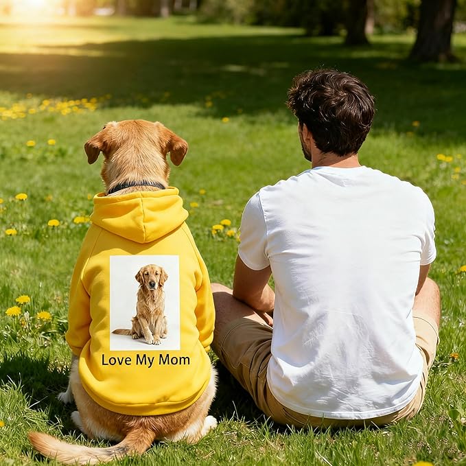 Custom Dog Hoodie, Personalized Sweatshirt with Photo Text Name Logo, Customized Hooded Sweater for Small Medium Large Dogs & Cats (Yellow, Large)