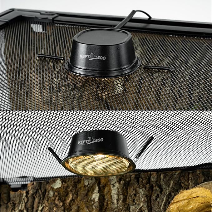 G9 Reptile Heat Lamp Bulb and Light Fixture with Safety Mesh, G9 Mini Heat Bulb 50W Warm White, UVA Reptile Heat Lamp and Basking Lampshade for Bearded Dragon Gecko Turtle Lizard Snake