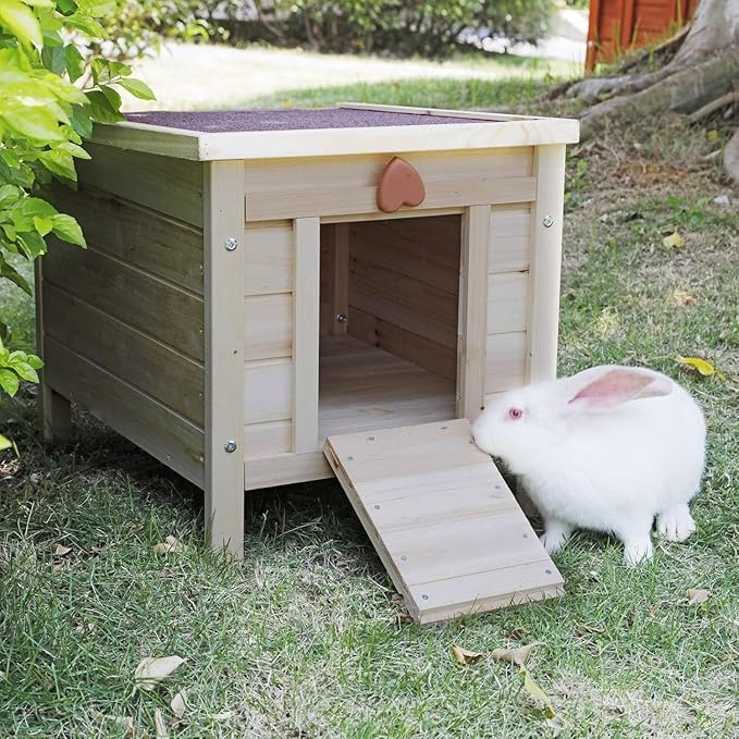 Rockever Outdoor Cat House,Outdoor cat Houses for Feral Cats Weatherproof Rabbit Hutch Small, Wooden Small Pet House and Habitats-Beige