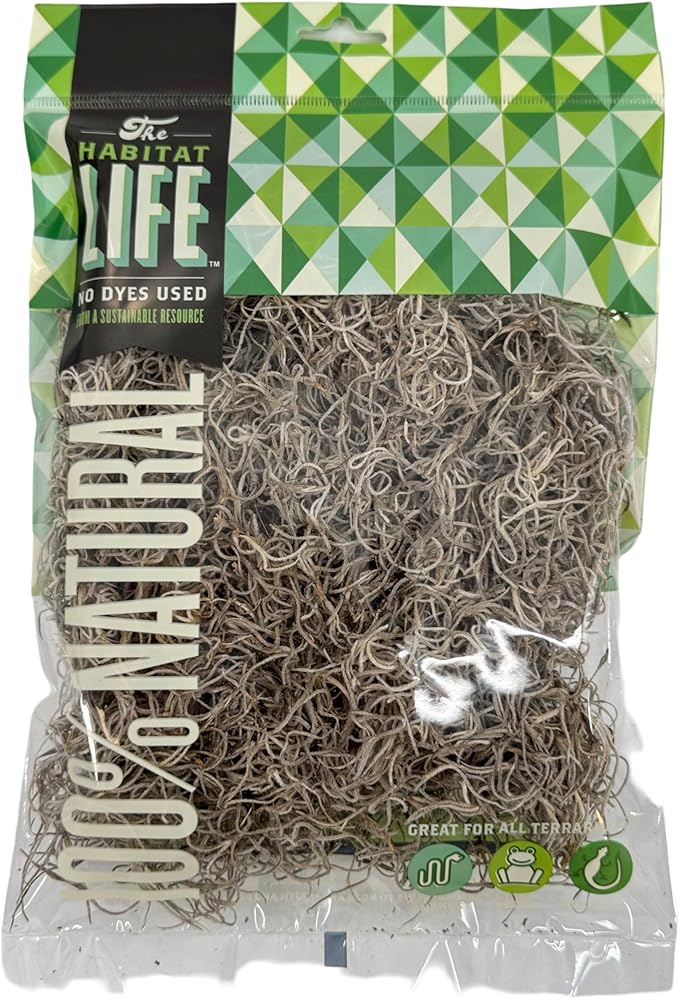 The Habitat Life - Natural Spanish Moss - for Reptiles, Amphibians & Invertebrates Terrariums - Humidity Control - Breathable Bedding - Dye-Free & Safe - Small - 1 Pack
