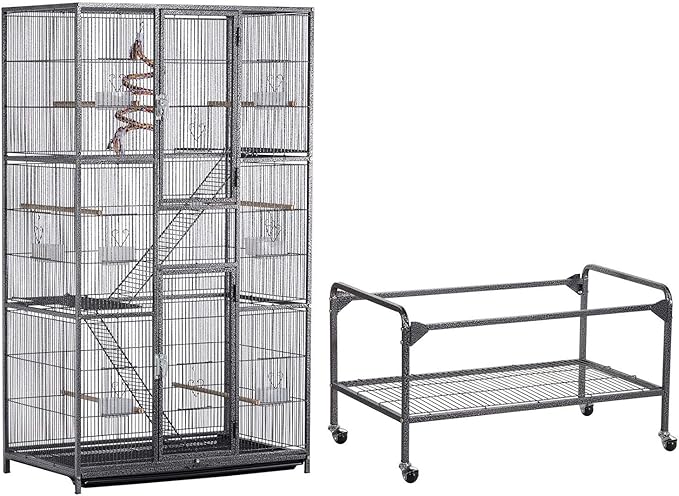 Yaheetech 69-Inch Extra Large Wrought Iron 3 Levels Ferret Chinchilla Sugar Glider Squirrel Small Animal Cage with Cross Shelves and Ladders, Black