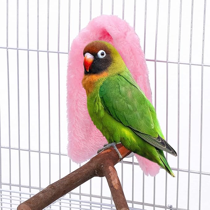 Comfort Corner Fleece Bird Blanket Parrot Cage Snuggle Hut Warm Bird Nest House Bed Hanging Hammock Toy for Parakeet Cockatiel Pigeon Small Animals Shelter Plush Bedding(Pink/L)