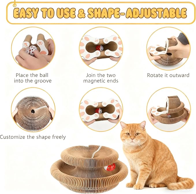 Cat Scratcher Toys for Indoor Cats - Kitty Kurlz Magic Organ Cat Scratcher Board, Cardboard Cat Scratching Board Ball Scratcher Pad