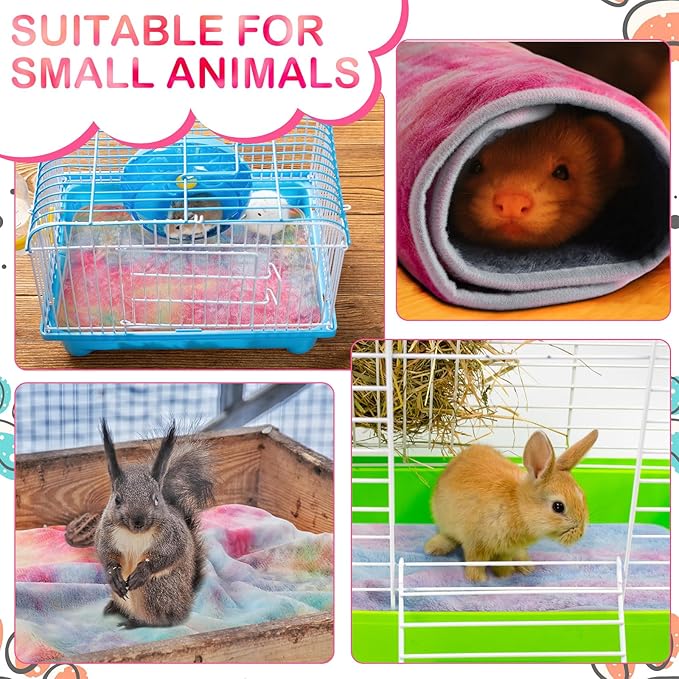 Tudomro 8 Pcs Guinea Pig Blankets Absorbent Washable Animal Fleece Bedding Cage Liners Waterproof Reusable Pet Pee Sleep Mat Pad Cover for Chinchilla Hamster Ferret(Tie Dye,16 x 24 Inch)