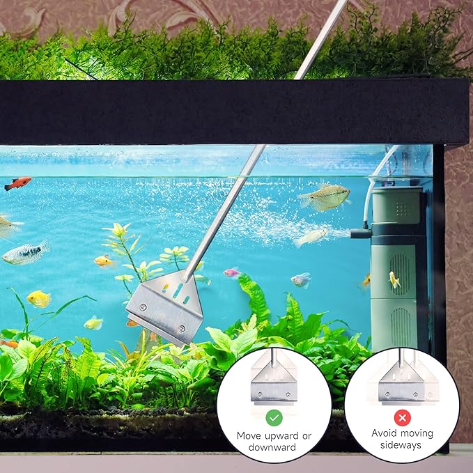 Kirecoo Algae Scraper for Glass Aquariums, 25.6" Fish Tank Cleaner, Stainless Steel Algae Scraper for Fish Tank with 10 Blades, Aquarium Glass Cleaning Tools, Cleaning Accessories