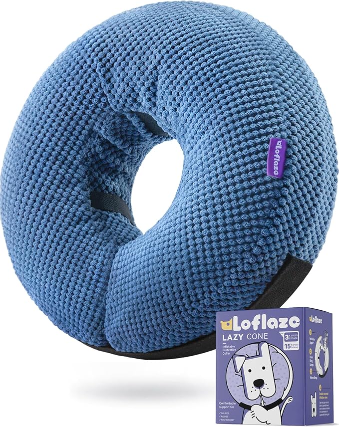 Inflatable Dog Cone Collar - Dog Neck Donut Cone Collar Alternative After Surgery - Soft Cone for Large Medium Small Dogs Cats - Alternative Recovery E Collar (Blue, M)