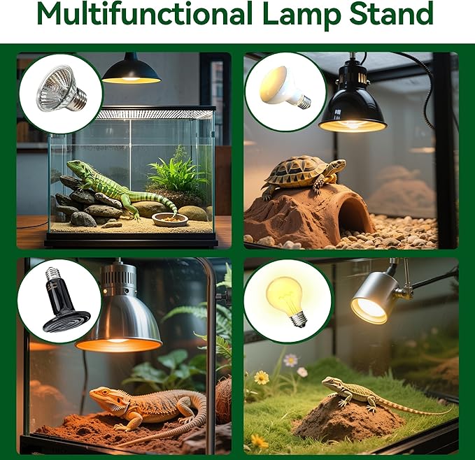 Reptile Heat Lamp Stand Adjustable 18"-32": Light Holder Fixture with Heavy Base for Bearded Dragon, Turtle, Snake, Lizard – Terrarium Heating Dome Lamps for Tank or Aquarium Use