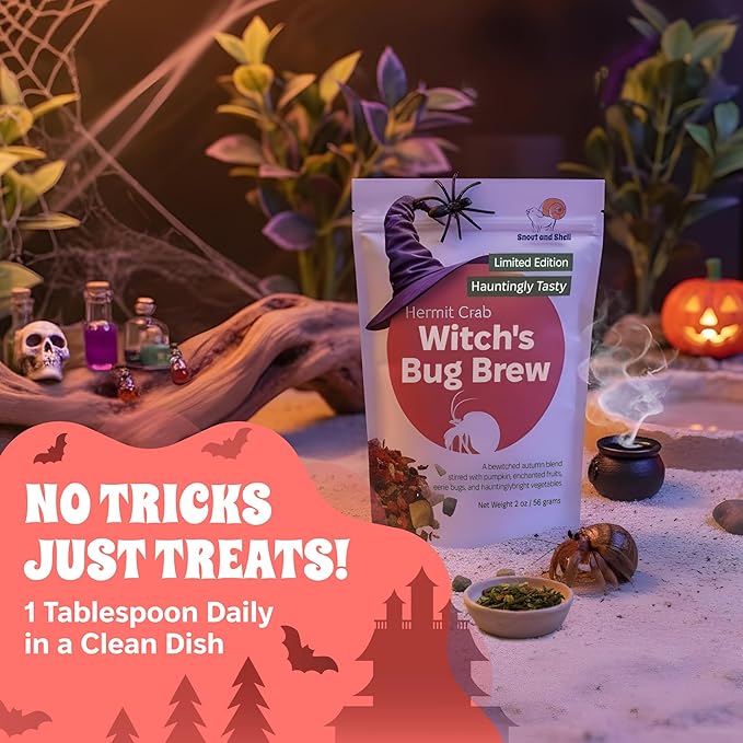 Snout and Shell Witch’s Bug Brew Hermit Crab Food – Limited Edition Halloween Blend with Pumpkin, Insects, Fruits & Vegetables – 2 oz (56g) Natural Protein-Rich Mix