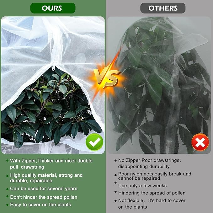 8 x 6.6ft Large Fruits Tree Netting, Garden Mesh Insect Tree Cover with Zipper Drawstring Bird Barrier Net Plant Bags Blueberry Bushes Protection Plant Cover for Prevent Animals Deer Squirrel Bug