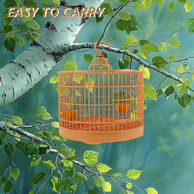 Milisten Small Bird Cage with Feeder Plastic Round Hanging Bird House Carrier with Hook for Small Birds Parakeets Finches Cockatiels B