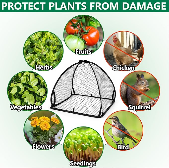 DECOHS 2 Pcs Pop-Up Mesh Plant Cover Tent, 22 x 22 x 22 Inch Garden Net Cage Guard Cover, Plant Protector Enclosure with 12 Ground Stakes for Protecting Plants Vegetable Fruit from Birds Insects