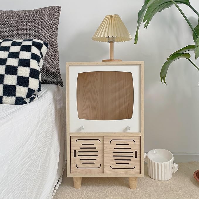 Cat House Side Table, 2-in-1 Wooden Cat House and Bedside Table with Scratching Board - Large Retro TV-Style Two-Tier Indoor Cat Activity Center, Suitable for Indoor Use, Bedside. (Oaken, O)