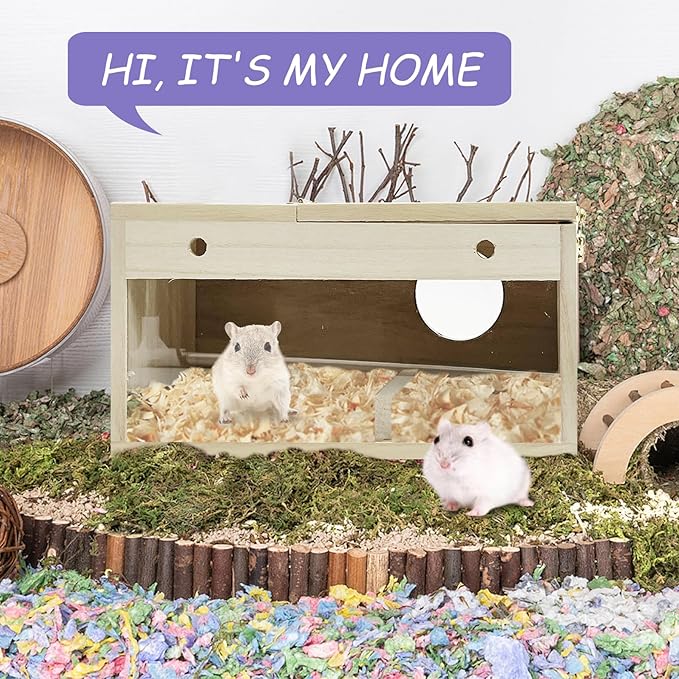 Hamiledyi Wooden Hamster House Hideout Small Animals House Habitat with Chew Toys Hideaway House Hamster Cage Accessories for Syrian Dwarf Hamster Mice Gerbils